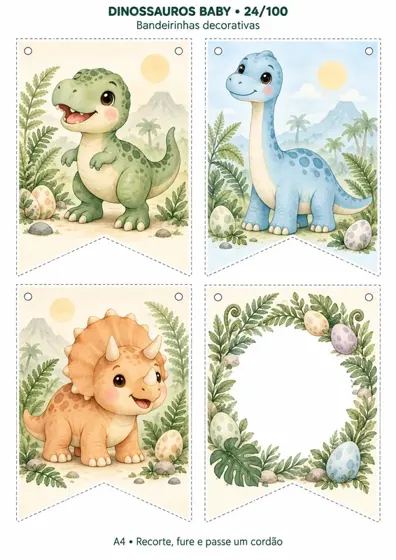 Bandeirinhas de dinossauros baby