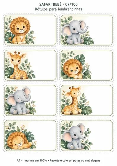 Rótulos Safari Bebê para lembrancinhas