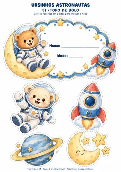Topo de bolo ursinhos astronautas