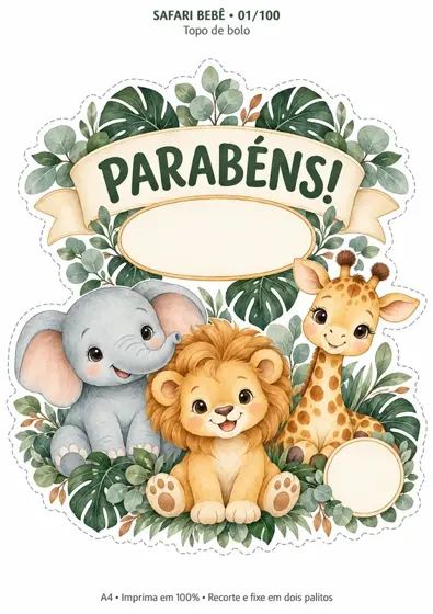 Topo de bolo Safari Bebê